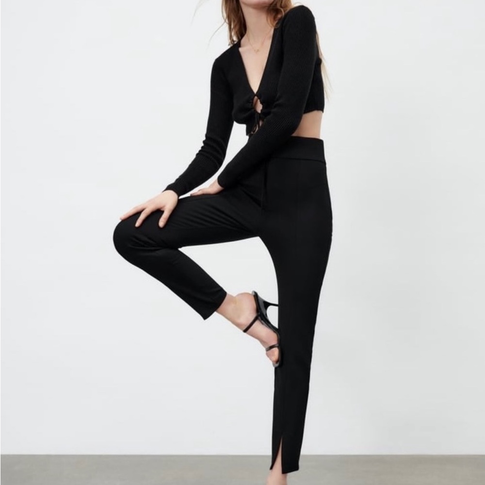 High waisted pants with front slit hem